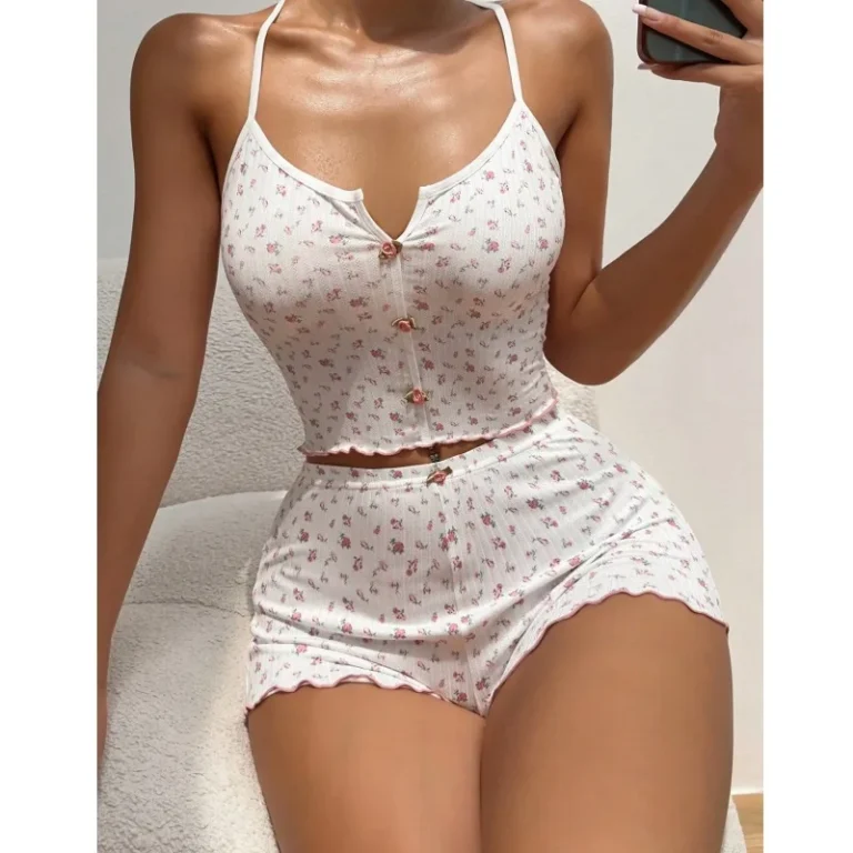Womens-Camisole-Sleepwear-Cute-Printed-Loungewear-Jacquard-Ribbed-Comfortable-Camisole-Sleepwear-Set