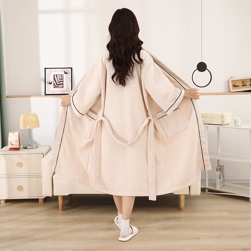 Women's Casual Autumn Pajamas Bathrobes Cotton Waffle Pattern Stand-Up Collar Breathable Soft Front