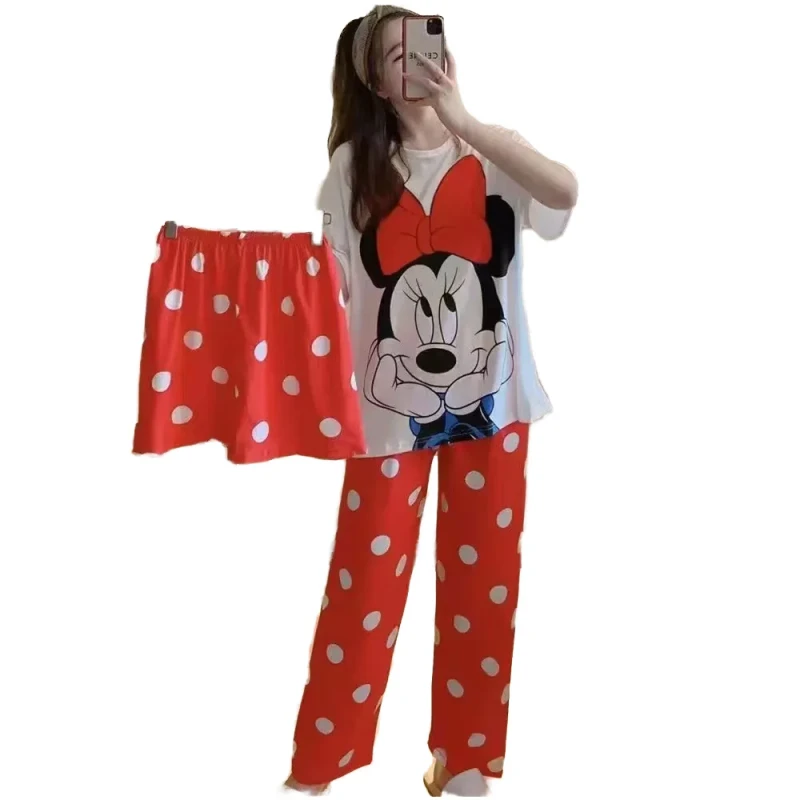 Women's Casual Breathable Christmas Pajamas Set Three Piece Cartoon Animal Print Sleepwear Elastic Waist One Size Kt