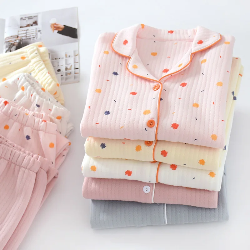 Women's Casual Elastic Waist Pajamas with Thickened Air Layer Warm Autumn and Winter Home Clothes Large Size Living Set