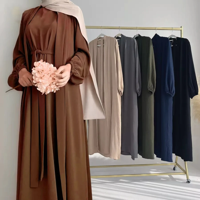Women's Casual Solid Color Abaya Two Piece Polyester Robe One Size Fits Most for Spring Autumn Traditional Muslim Clothing for