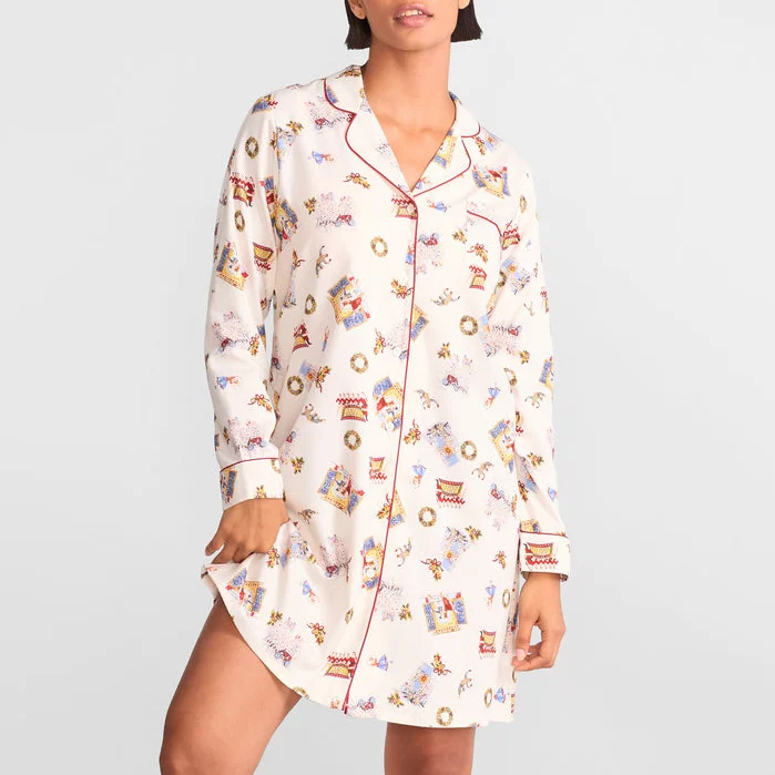 Women's Casual V Neck Digital Printing Comfy Long Sleeve Oversize Turn Down Collar Nightshirt Sleepwear Dress Shirt pajama set custom