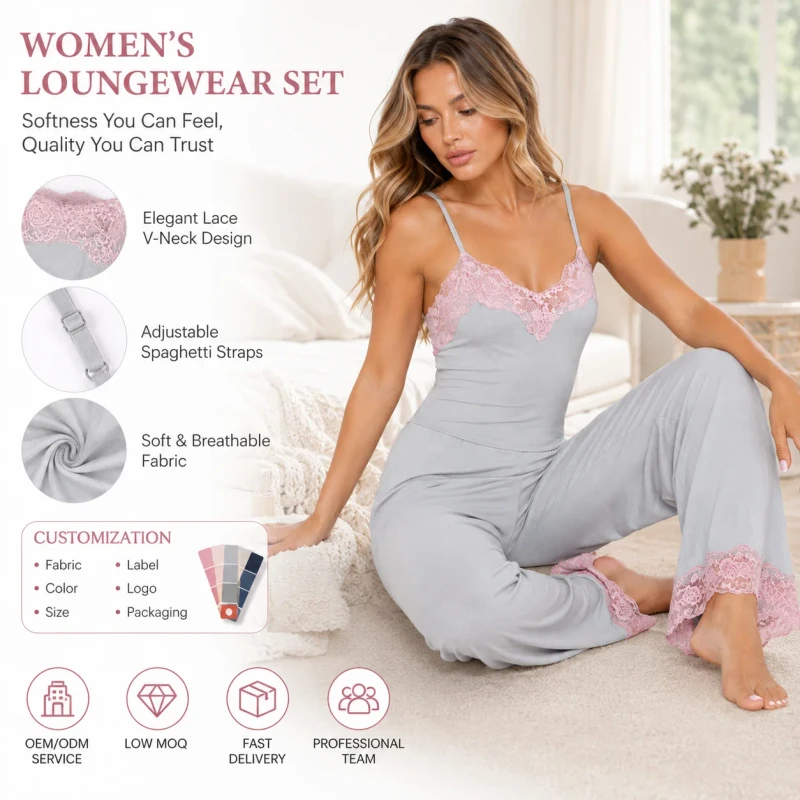 Women's Classic Red White Two Piece Pajamas Set High Elasticity Knitted Print Anti-static Quick Dry