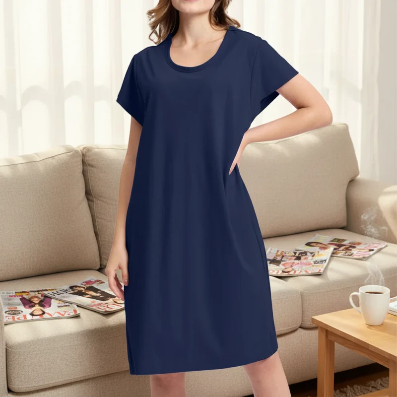 Women's Cooling Solid 100% Cotton Sleepwear Short Sleeve Nightdress Nightgown