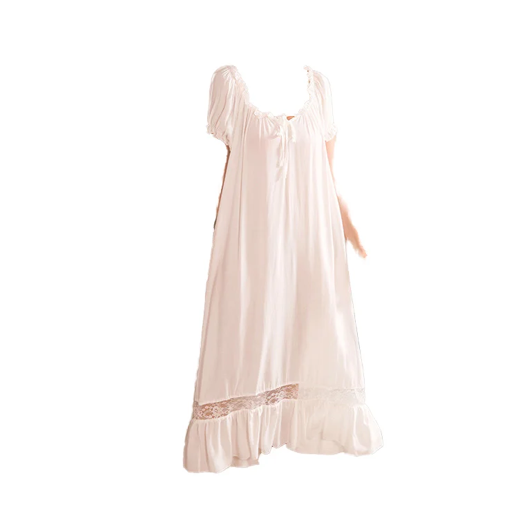 Women's Cotton Fairy Themed Elegant Winter Thermal Sleepwear White Lace up Nightdress Ruffles Breathable Comfortable XL Lingerie