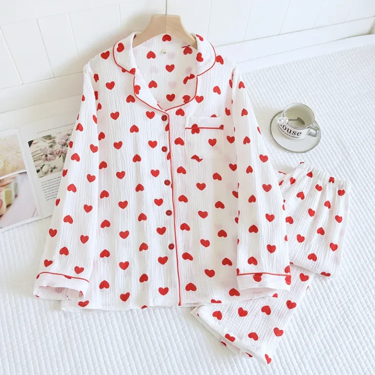 Womens-Cotton-Printed-Pajama-Set-Long-Sleeve-Thin-Comfortable-Plus-Size-Girls-100-Cotton-Pajama-Set