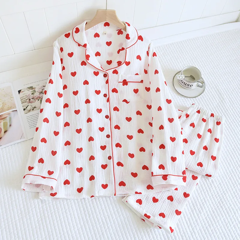 Women's Cotton Printed Pajama Set Long Sleeve Thin Comfortable Plus Size Girls 100% Cotton Pajama Set