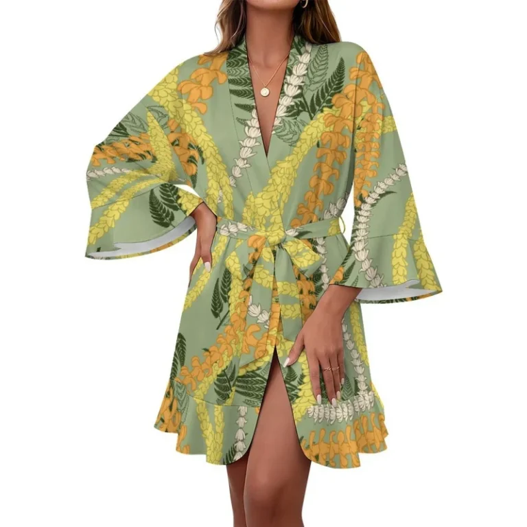 Womens-Custom-Printed-V-Neck-Hawaiian-Lace-Long-Sleeve-Robe-with-Belt-Quick-Dry-Breathable-Casual-Style