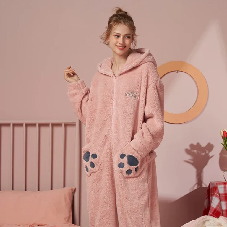 Womens-Cute-Onesie-Pajamas-Hooded-Casual-Couple-Sleepwear-Coral-Fleece-Onesie