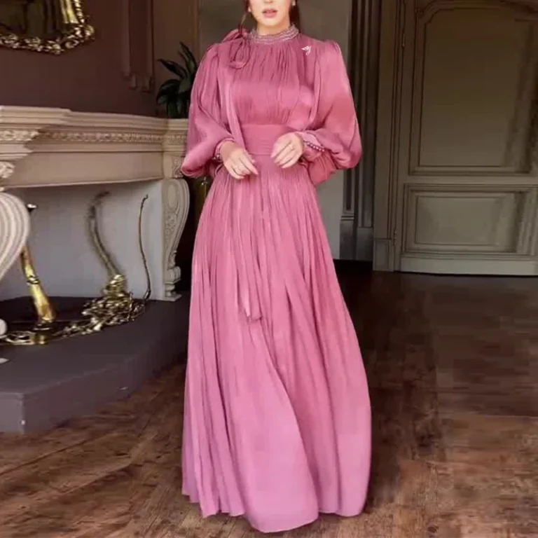 Womens-Dress-Long-Sleeves-Custom-Islam-Style-Polyester-Robe-Autumn-Waist-Gown