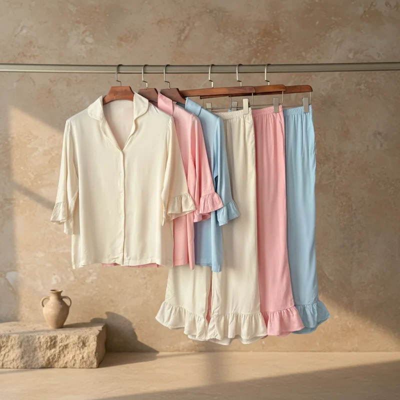 Women's Eco-Friendly Viscose Short Sleeve Basic Smooth Pajama Set Soft & Breathable Cozy Casual Style PJ5502
