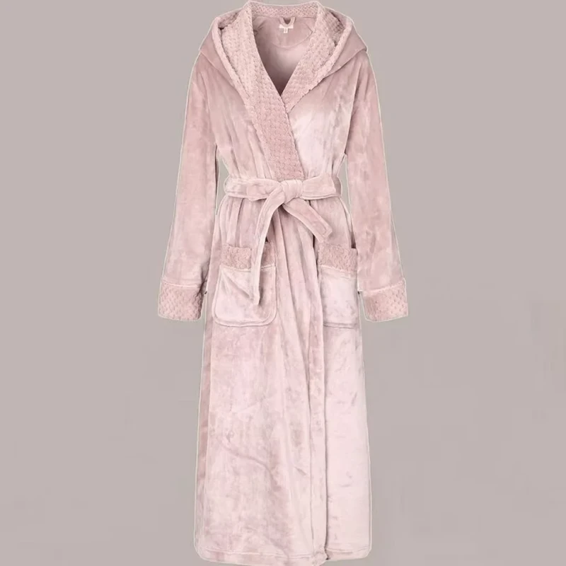 Women's Extra Long Thick Coral Fleece Bathrobe XL Plus Size Winter Warm Flannel Spa Dressing Gown Sleepwear for Home for Winter