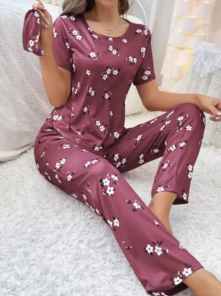 Women's Home Wear Short Sleeve Trousers Pajamas