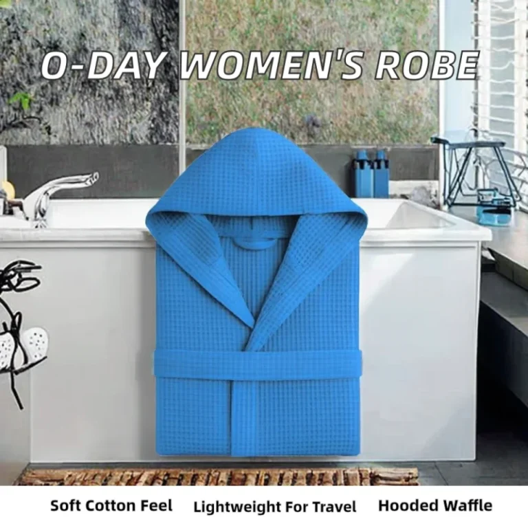 Womens-Honeycomb-Waffle-Weave-Soft-Robe-Cotton-Hood-Pockets-Belt-Lightweight-Travel-Friendly-S-XXXL-XL