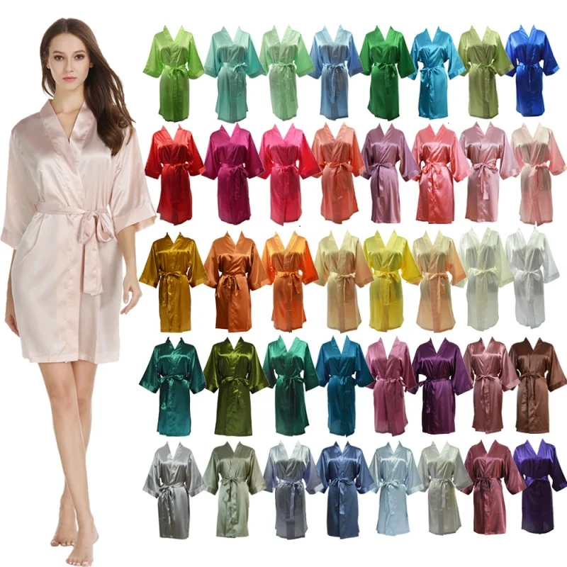 Women's Knee Length Satin Silk Robes for All Seasons MOQ 5pcs Available in Various Colors