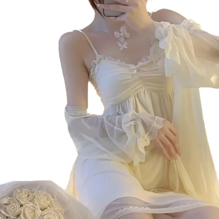 Womens-Lace-Nightgowns-Set-Breathable-Backless-Sleepwear-Two-piece-Camisole-Robe-Set-for-Summer-and-Autumn