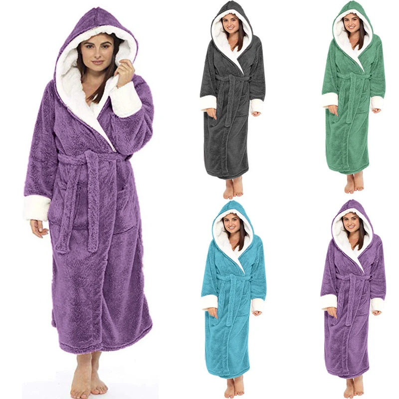 Women's Long Bathrobe Casual Sleeping Robe With Belt Autumn/Winter Style