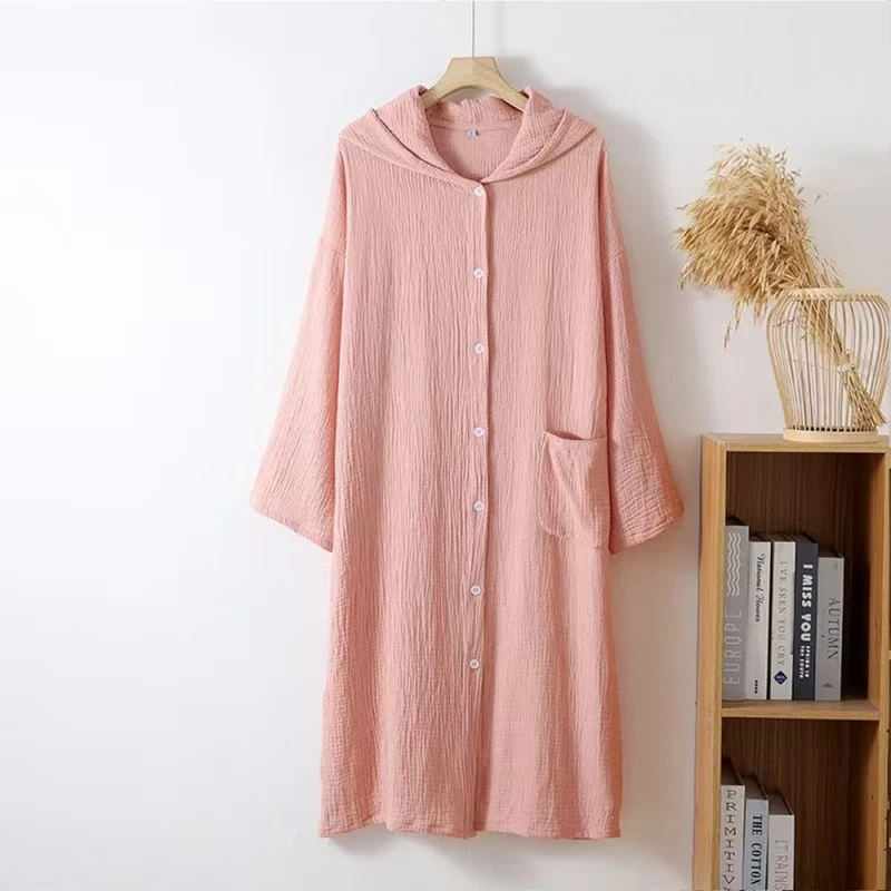 Womens Long Hooded Cotton Robe Soft Bathrobe for Cozy Lightweight Loungewear