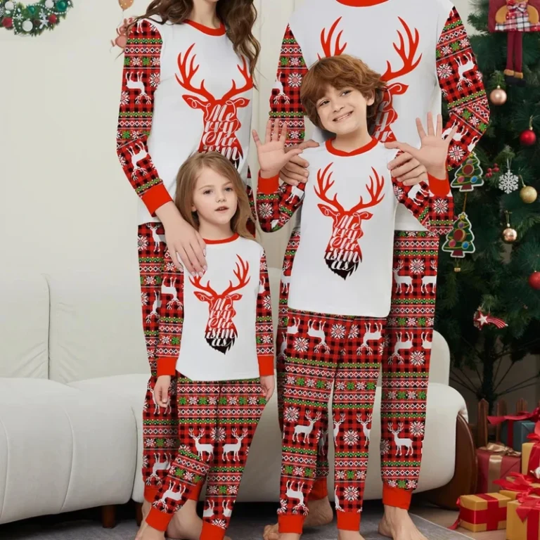 Womens-Long-Sleeve-Custom-Christmas-Home-Pajamas-Set-Reindeer-Head-Printed-Elastic-Waist-Closure-Low-MOQ-Dropshipping
