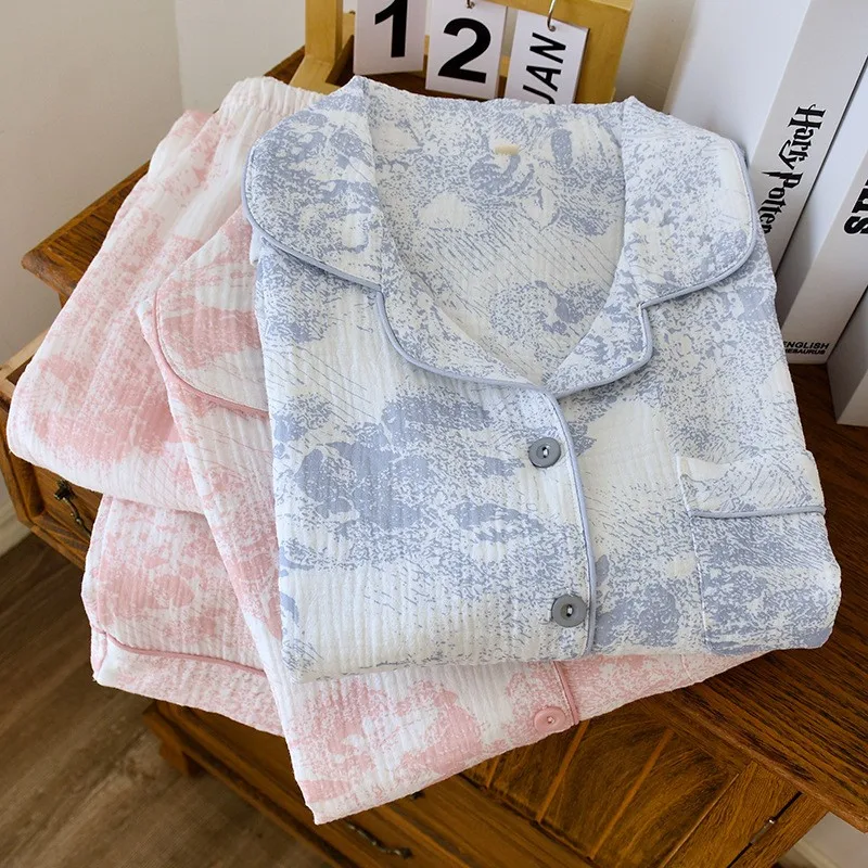 Women's Long Sleeve Pajamas 100% Cotton Soft Muslin V Neck Woven Leopard Pattern Women's Pajamas Pajamas