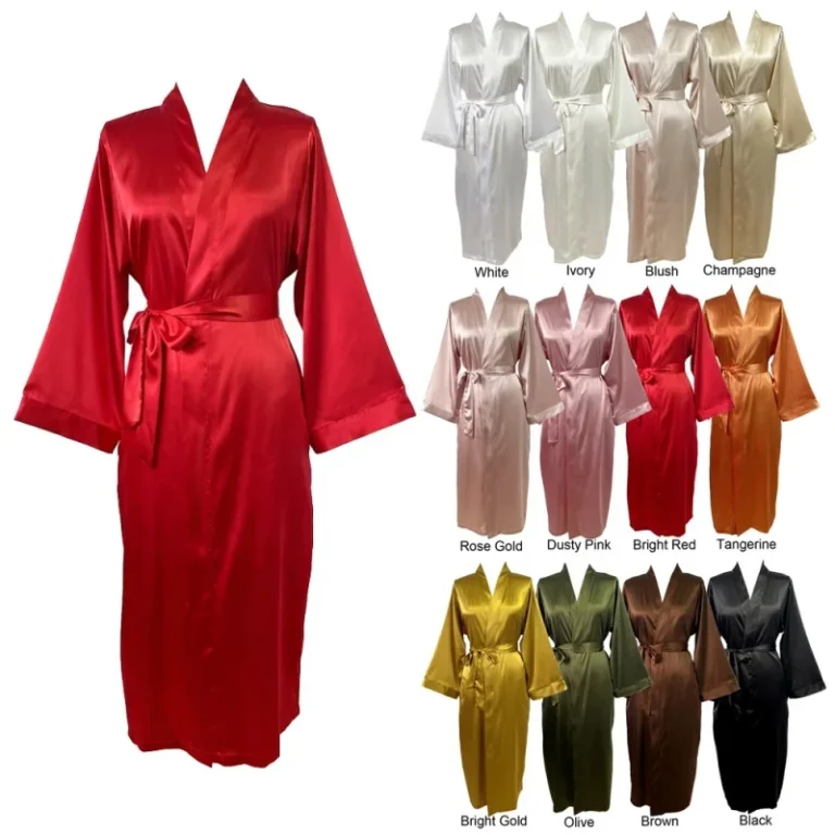 Womens-Long-Sleeve-Silk-Satin-Kimono-Robe-Soft-Smooth-Calf-Length-Wedding-Birthday-Party-Spa-Morning-Gowns