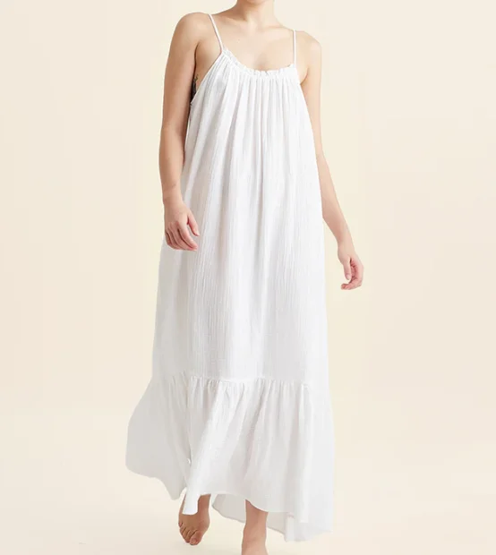Women's Long Sleeveless Nightdress Solid Color Cami Dress Elastic Waist Customized Logo Printing Factory Direct for Lounge Pajama Set