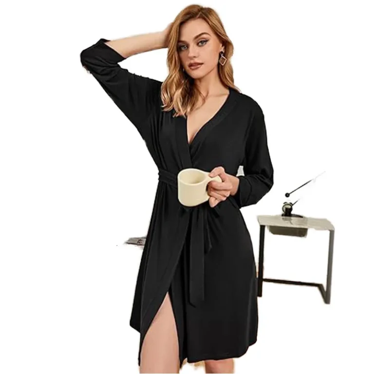 Womens-Luxury-Nightgown-Soft-Breathable-Cotton-Blend-with-Long-Sleeves-Comfortable-Summer-Sleep-Robe-Solid