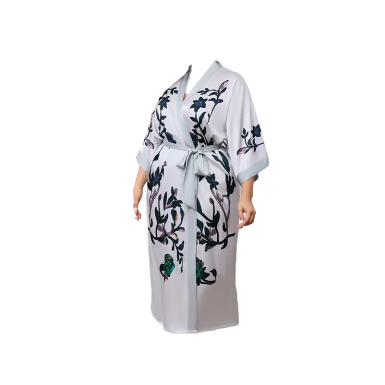 Womens-Luxury-Nonwoven-Pajamas-Elegant-Three-Quarter-Sleeve-Nightgown-Bathrobe-Drawstring-Breathable-Knee-Summer-Autumn-Spring