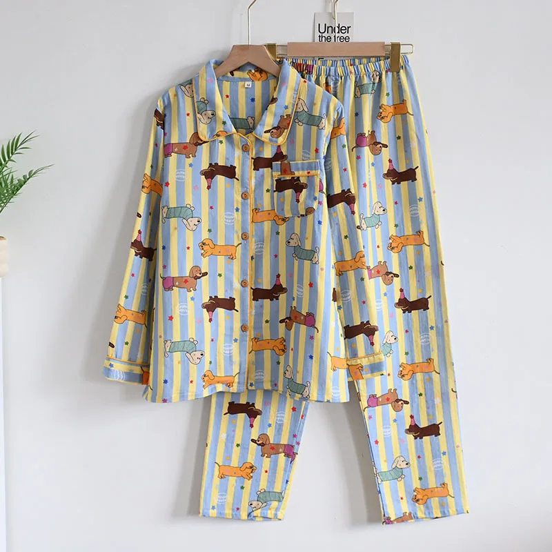 Women's Luxury Pure Cotton Cardigan Sleepwear Soft Smooth Knitted Elastic Waist Home Pajamas Set ODM Casual Style for Autumn