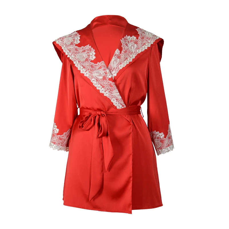 Women's Luxury Robe, Red, Satin Silk, Short Nightgown