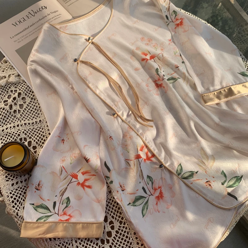 Women's Luxury Satin Pajama Set Elastic Waist Solid Summer Breathable Quick Dry Customizable Home Goods