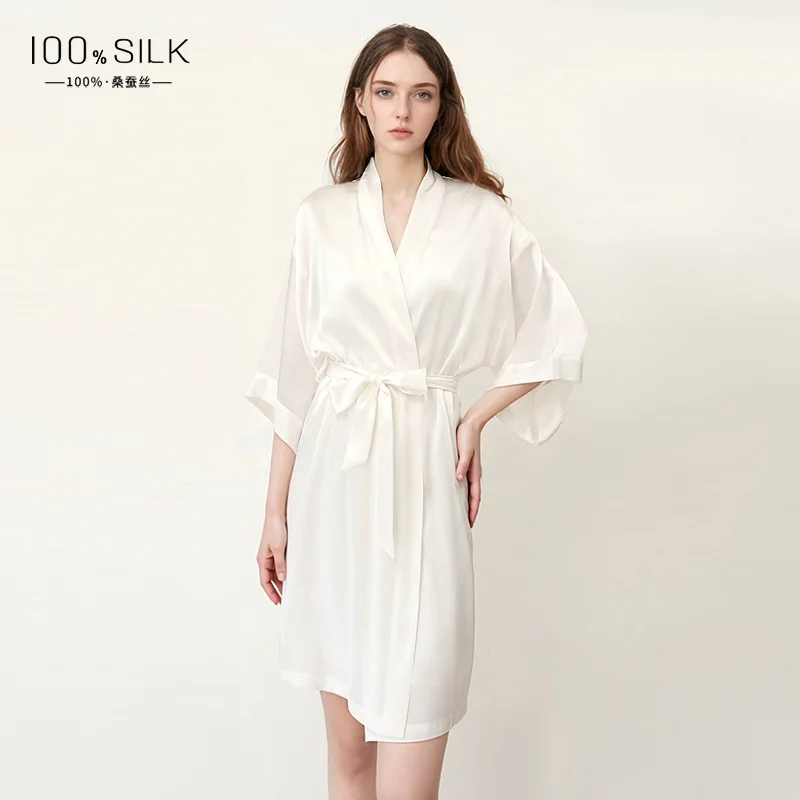 Women's Luxury Silk Kimono Robe 100% Silk Satin Breathable Mulberry Silk Robe