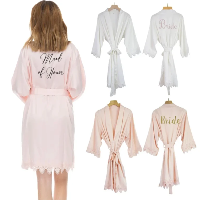 Womens-Matte-Satin-Kimono-Robes-V-Neck-Three-Quarter-Sleeve-Smooth-Soft-Bride-Summer-Lace-Robe