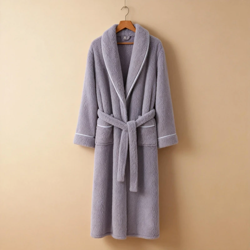 Women's Men's Couple's Exterior Model Autumn Winter Solid Color Layered Thickened Double-sided Fleece Coral Bathrobe Plus Large