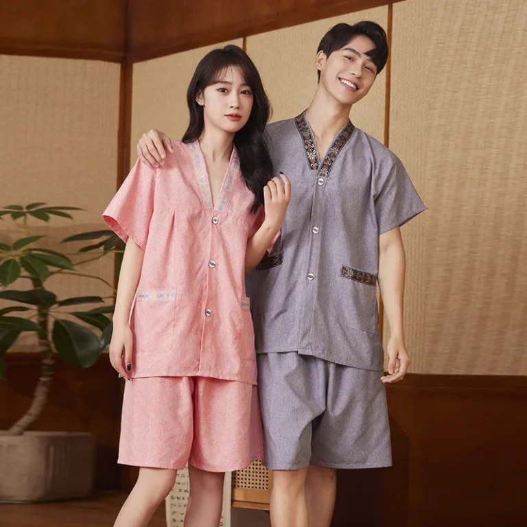Womens-Mens-Double-layer-Cotton-Linen-Breathable-Summer-Sauna-Suit-Large-Size-Couple-Set