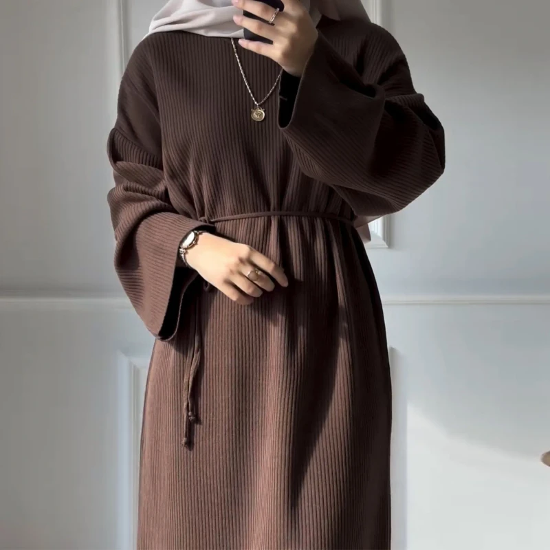Women's Modest Casual Winter Elastic Polyester Musulmane Robe Breathable Spring Autumn Abaya Robe From Turkey