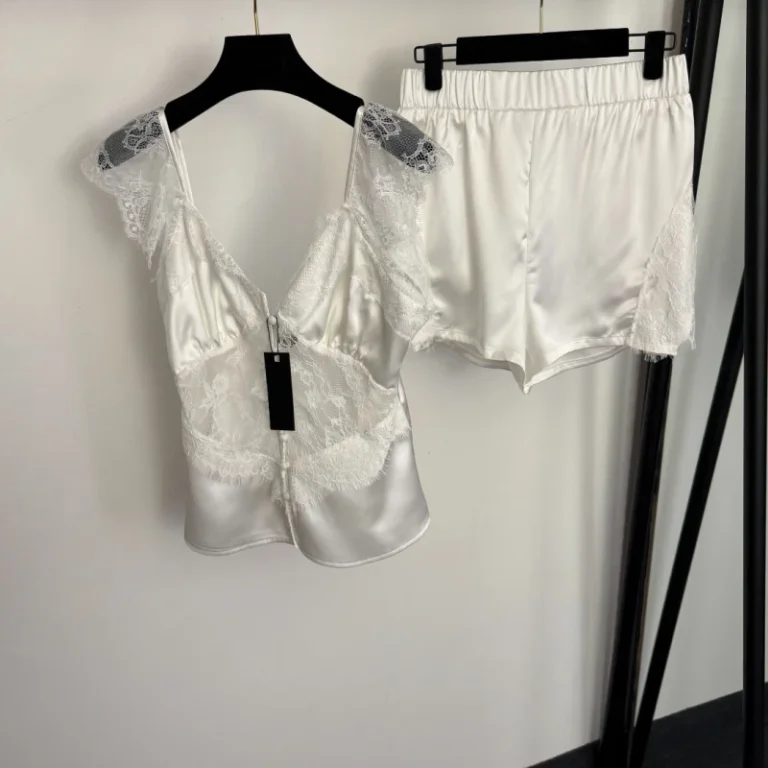 Womens-New-Pajama-Set-Lace-Stitched-V-Neck-Camisole-Topshorts