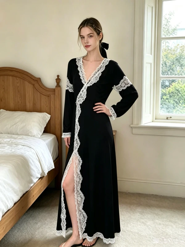 Women's Nightdress Modal Knit Long Sleeve Sleepwear Maxi Robe