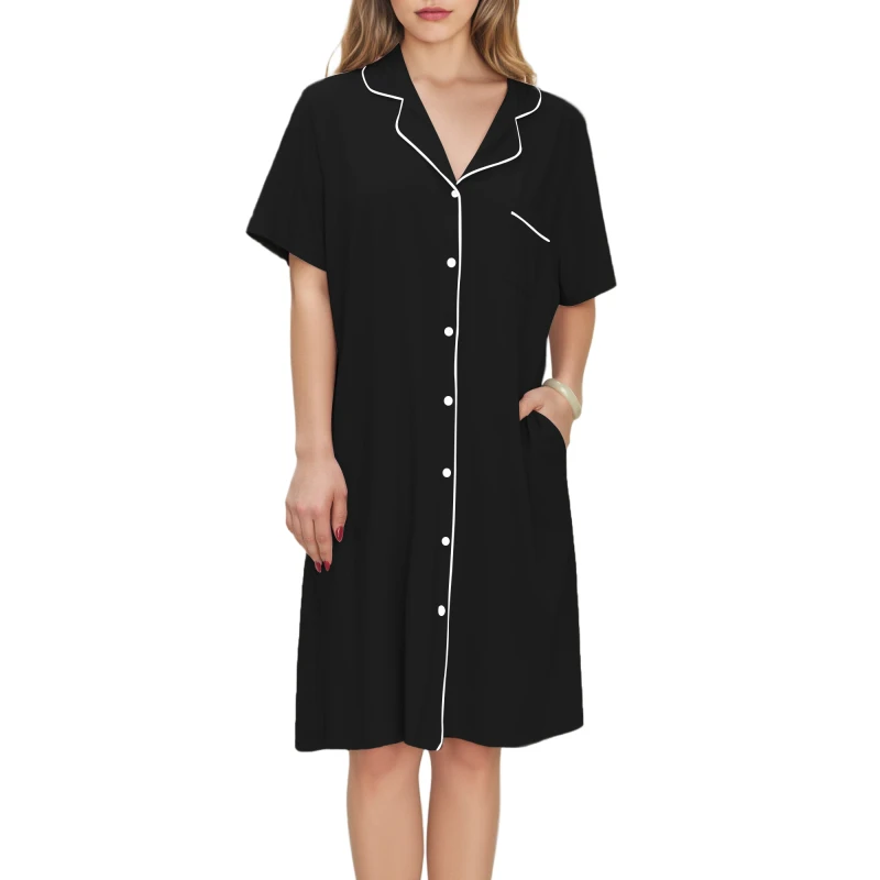 Women's Nightshirts Bamboo Viscose Nightgown Custom Pajama Sleep Dress Short Sleeve Sleepshirt for Ladies