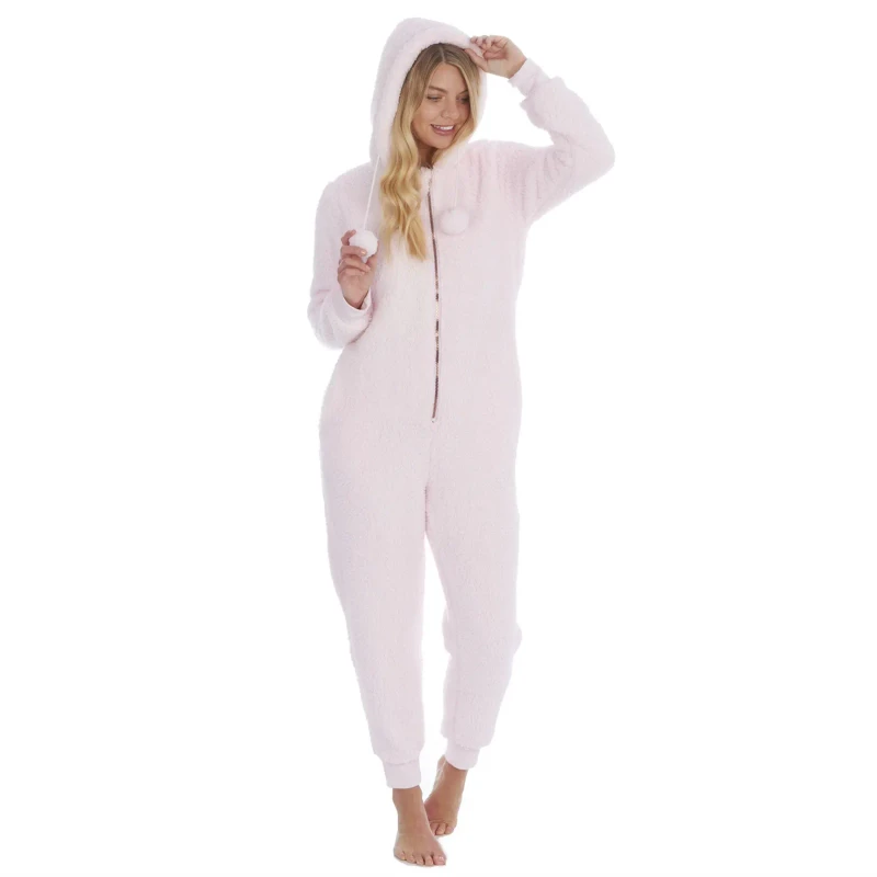 Womens One Piece Jumpsuit Sleepwear Playsuit Loungewear Zipper Fuzzy Hooded Sherpa Fleece Onesie Pajamas