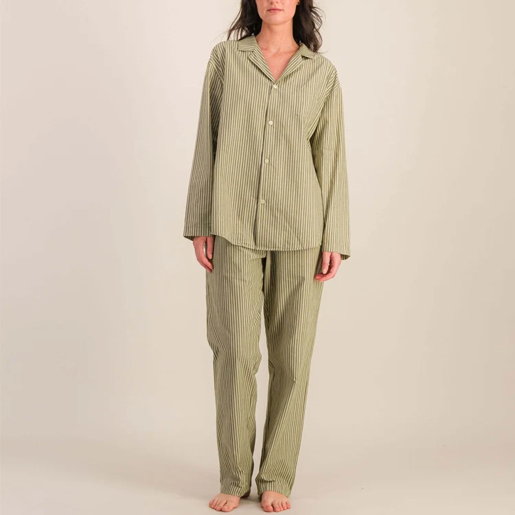 Women's Organic Cotton Pajamas Set Long Sleeve Striped Pyjamas Button up Womens Sleepwear Eco Friendly Womens Loungewear