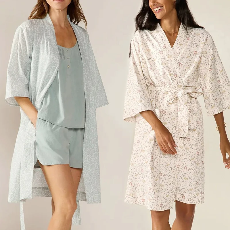 Women's Organic Cotton Robe Women's Sleepwear Sustainable Ladies Loungewear Pajamas Jersey Custom Print Women's Nightgown