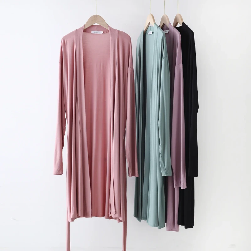 Women's Oversize Knitted Modal Robe Soft Long Sleeve Casual Cardigan Belt Summer Sleepwear Home Lounge Plus Size