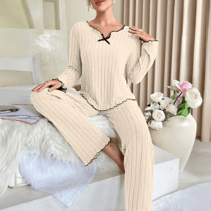 Women's Pajamas Black edged Twisted Edge Casual Homewear Set