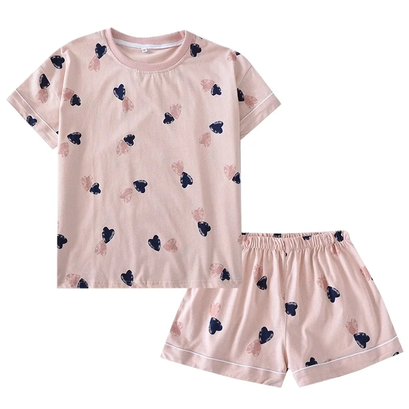 Women's Pajamas Cotton Sleepwear Suit Home Clothes Heart Print Pijama Mujer Summer Pyjamas