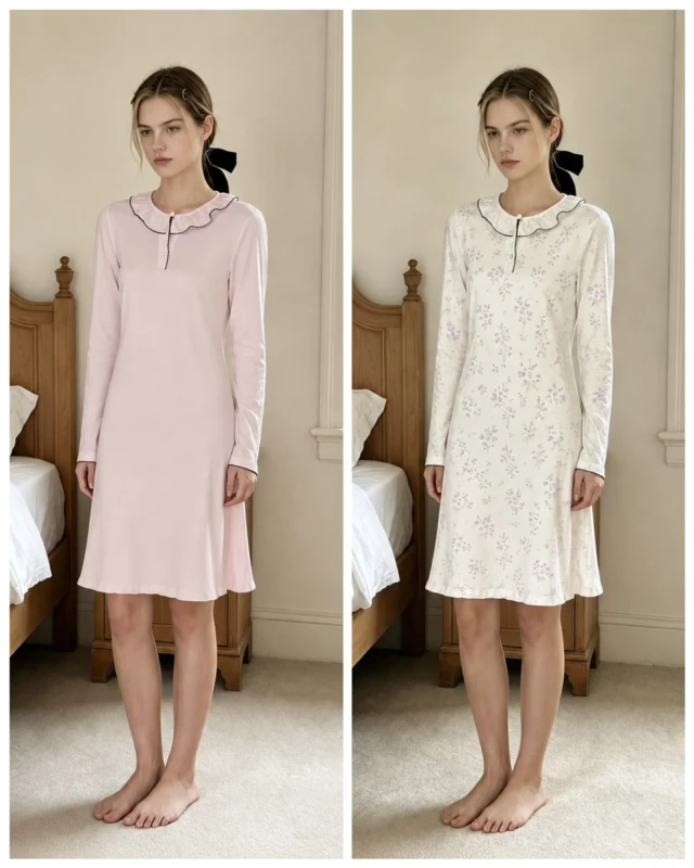 Women's Pajamas Modal Loungewear Knit Long Sleeve Sleepwear Cotton Nightdress Nightgown