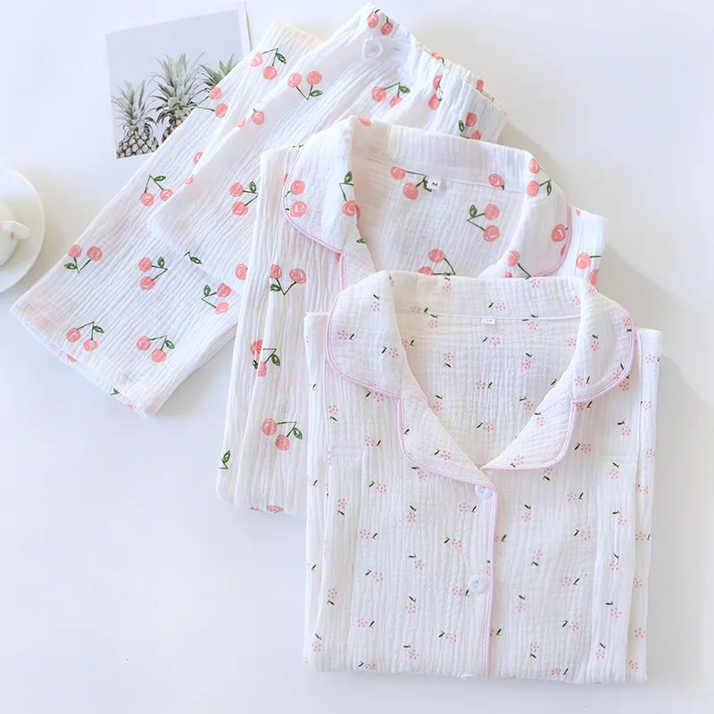 Women's Pajamas Nursing Large Size Printed Cotton Sleepwear Long Sleeve Trousers Two piece Home Clothing