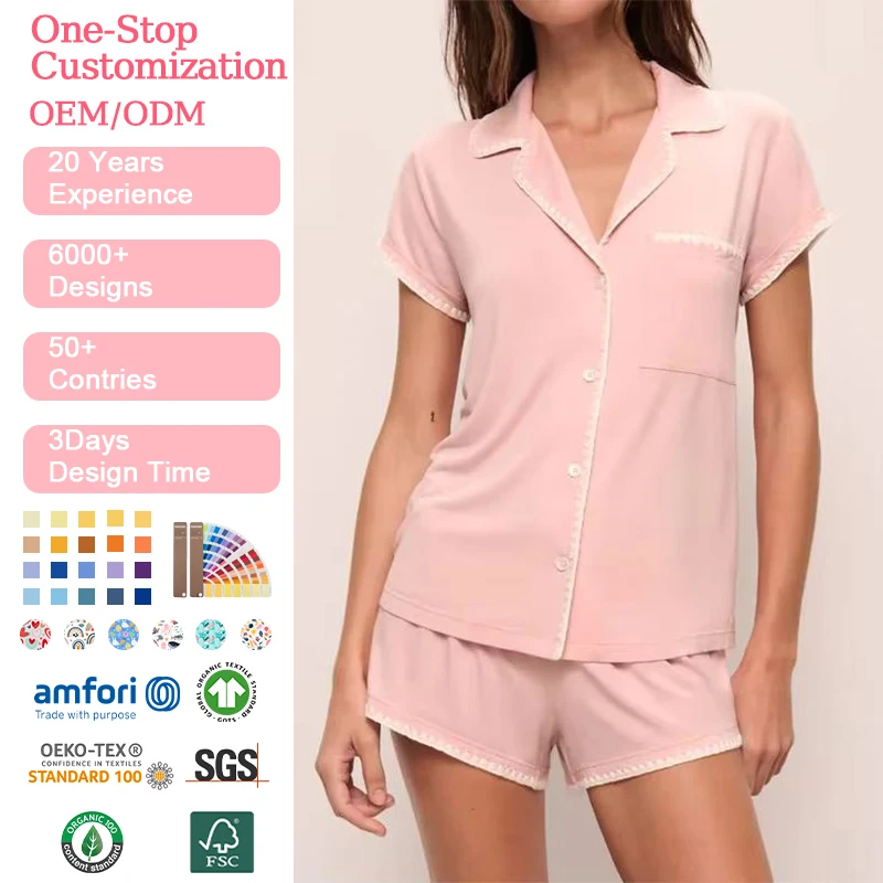 Women's Pajamas Organic Modal Short PJ Set Custom Jersey Womens Night Set Short Sleeve Sleepwear For Women Clothes