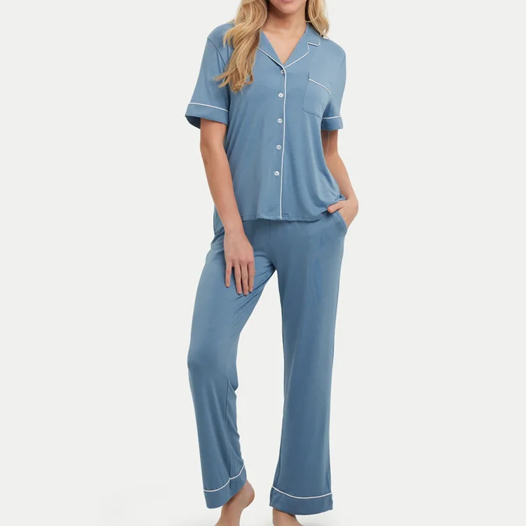Womens-Pajamas-Set-Two-piece-Pj-Sets-Sleepwear-Loungewear-Button-Down-Pj-Sets