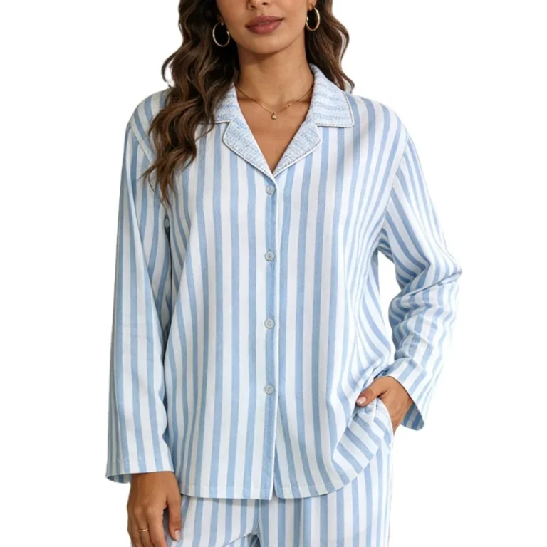Womens-Pajamas-Soft-Notch-Collar-Custom-Stripe-Piping-Long-Sleeve-Sleepwear-PJ-Loungewear-Set